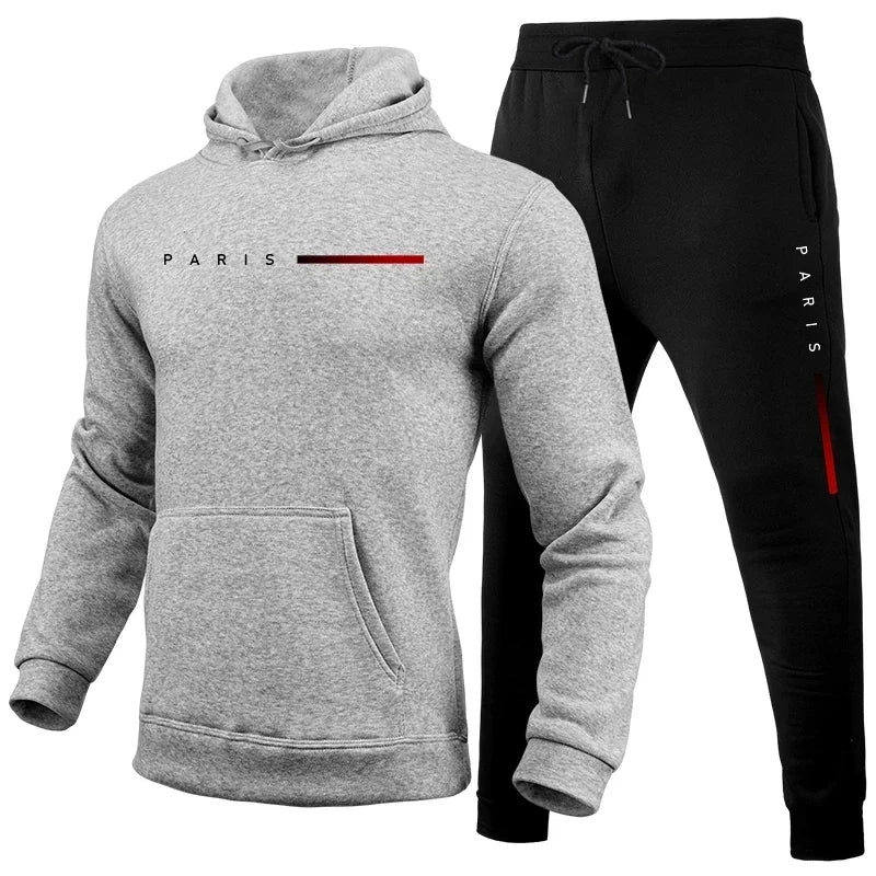Men's autumn and winter fashion pullover hooded sweatshirt + jogging pants two-piece warm outdoor fitness casual set.