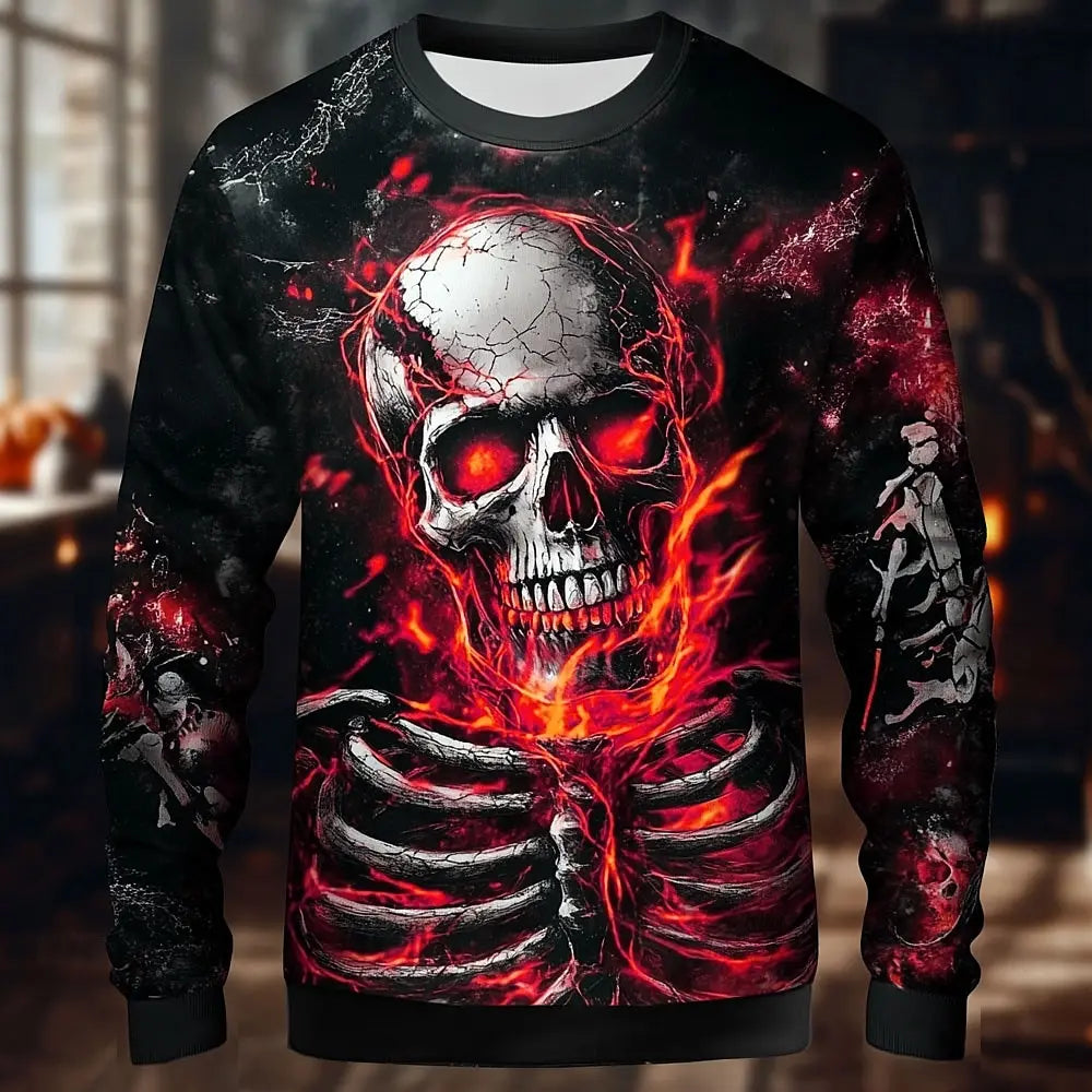Halloween Theme Skull Skeleton Men's Casual Hoodies Sweatshirts Fall Winter Crew Neck Pullover Long Sleeve Trendy Streetwear.