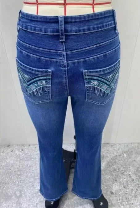 Classic Retro Style Solid Color Denim Pants Elastic Slimming Flared Long Trousers High Waist Jeans Women's Fashion Decorative Bu.