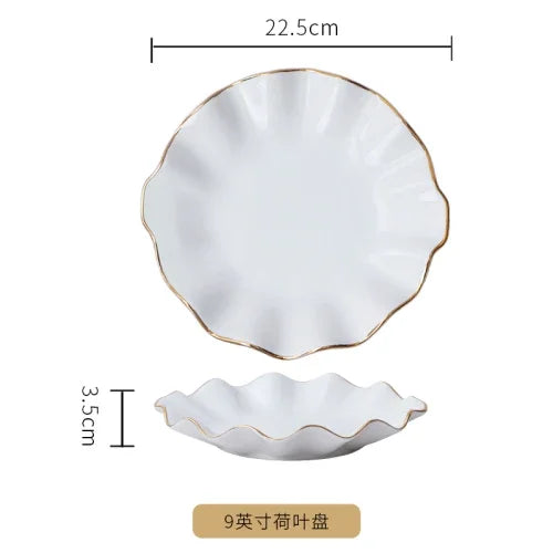European Golden edged ceramic plate creative home serving plate special-shaped ceramic cutlery dinner plates fruit snack plates