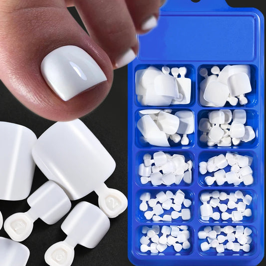 100pcs Fake Toenail Natural White Press On Toe Foot Full Cover Square Nails Art Tips Artificial Acrylic False Nail Manicure Tool.