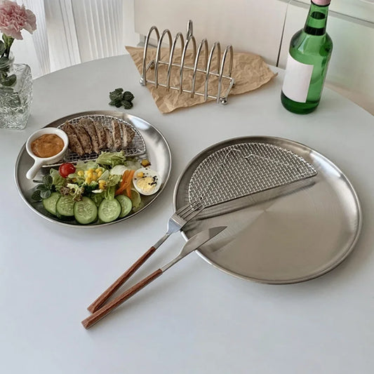 4pcs stainless steel silver plates, Korean style grilled meat plates, household circular trays, bone plates, cake plates.