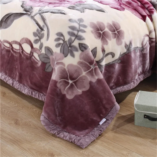 Mink Fleece Blanket King Size 3-Ply Reversible A & B Printed Soft Plush Bed Blanket Heavy Thick Winter Warm Blanket Pink Floral.