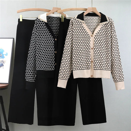 Women 2 Piece Set Knit Sweater Jacket Cardigan Wide Leg Pant Muslim Casual Knitted Outfits Tracksuit Suit Autumn Winter Knitwear.