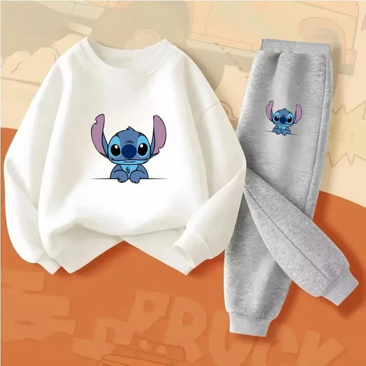 2025 Fall New Style Children's Casual Sweatshirt Sets Kids Sweatpant Set Stitch Printed Boys Pullover and Trousers 2pcs Suit.