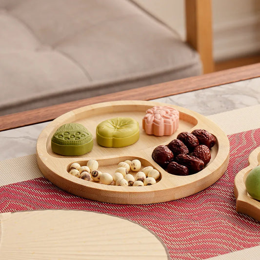 1pcs Wooden Compartment Tray for Boiling Tea Snack Plate Home Living Room Nut Candy Fruit Serving Dish Solid Wood.