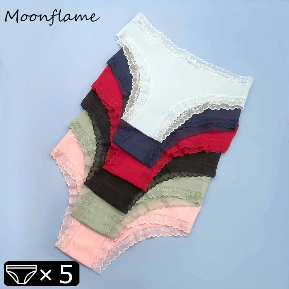 Moonflame 5 Pcs Seamless Cotton Briefs Sport Comfortable Solid Color Women's Panties