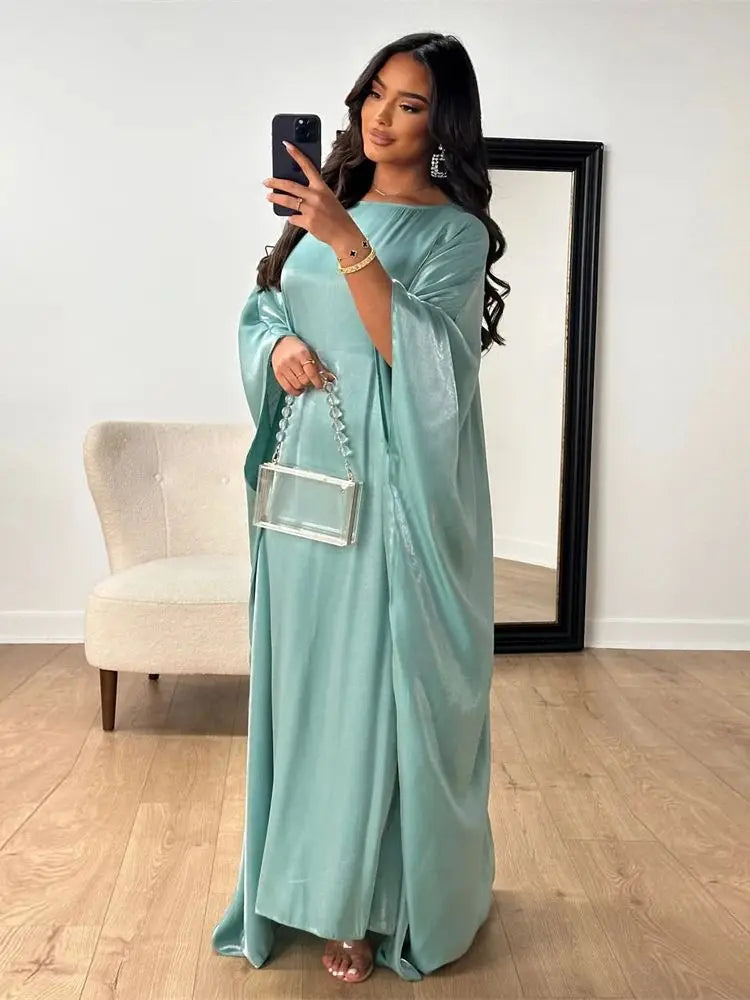 Batwing Butterfly Satin Abaya Dubai Luxury Muslim Kaftan Maxi Dress Abayas For Women Kebaya Robe Caftan Marocain Femme Vestidos