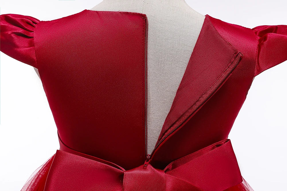 5018 rotes Mädchen-Prinzessinnenkleid mit bestickten Perlen für 3 bis 12 Jahre Mädchen-Schwanz-Partykleid für Kinder, Schulperformance-Kostüme.