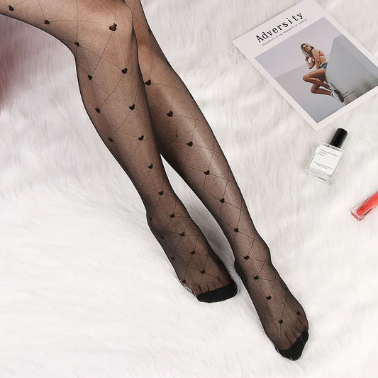 Sexy Women love Dot Embroidery Silk Stocking Thin Vintage Faux Tattoo Thigh Sheer Pantyhose Female Elastic Hosiery girls Tights.