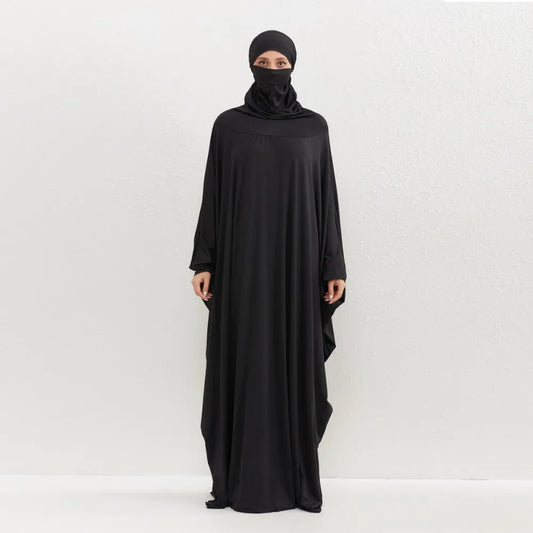Muslim Abayas Hijab Hooded Smocking Sleeve One-piece Prayer Dress Women Jilbabs Kaftans Islamic Dubai Saudi Robe Turkish Modesty.