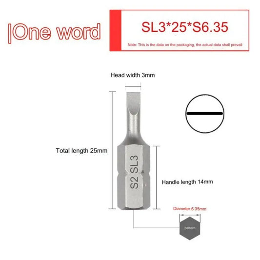 1 Zoll sl3 sl5 sl7 Schlitz schrauben dreher Bit Set s2 Stahl 6,35 Zoll mm Sechs kant schaft Elektro schrauben dreher Bits für Elektro werkzeuge