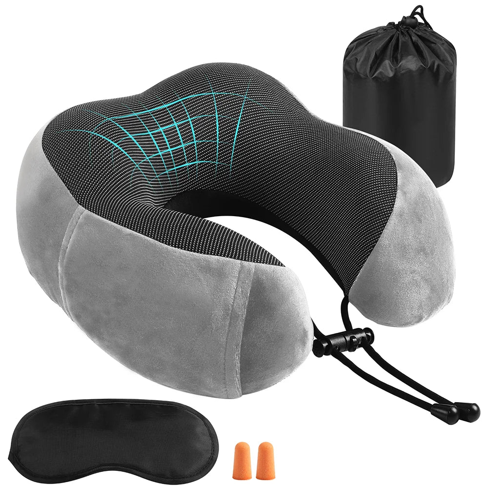 Memory Foam U-shaped Neck Pillow Neck Cushion Soft Neckrest Pad Portable Travel Pillow Cervical Healthcare Massage Neck Pillow.