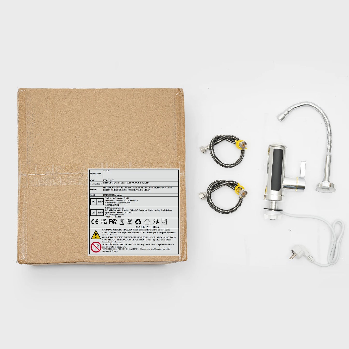 Kitchen Faucet with 360° Rotating Outlet, Hot & Cold Water Adjustment, Stainless Steel Pipe & LED Temperature Display