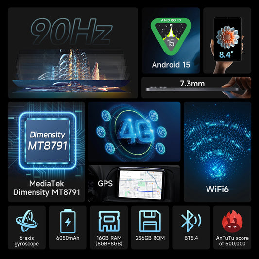ALLDOCUBE iPlay70 mini Pro Tablet 8.4" 90Hz Display MT8791 16GB(8GB+8GB Virtual)RAM 256GB ROM 4G LTE 6050mAh Android15.