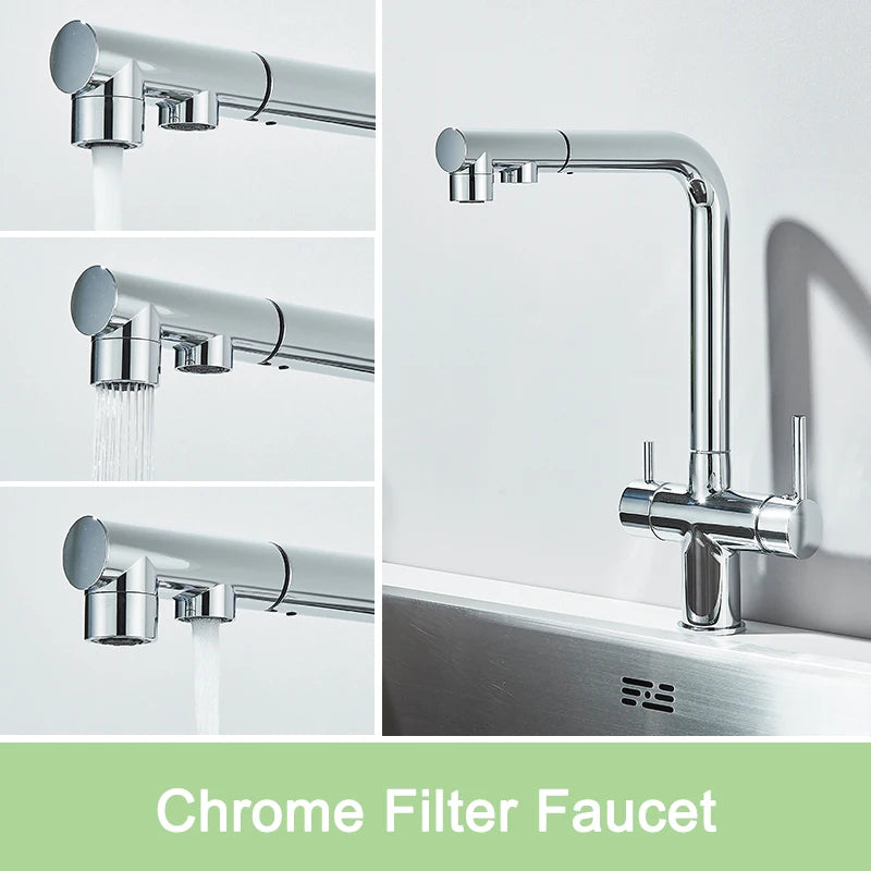 Rozin Water Purifier Kitchen Faucet Black Pull Out Flexible Filter Kitchen Faucets Crane Brass 2 in 1 Hot Cold Water Mixer Tap
