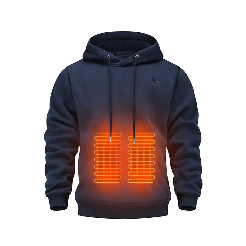 Mens USB Heated Jacket Winter Electric Heating Sweatshirt with Hood Warm Rechargeable Thermal Clothing for Outdoor Sports Skiing.