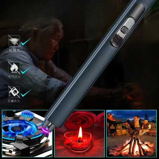 2024 Outdoor Barbecue USB Arc Lighter Rechargeable Long Kitchen Gas Stove Lighter Windproof Plasma Arc Flameless Lighter.