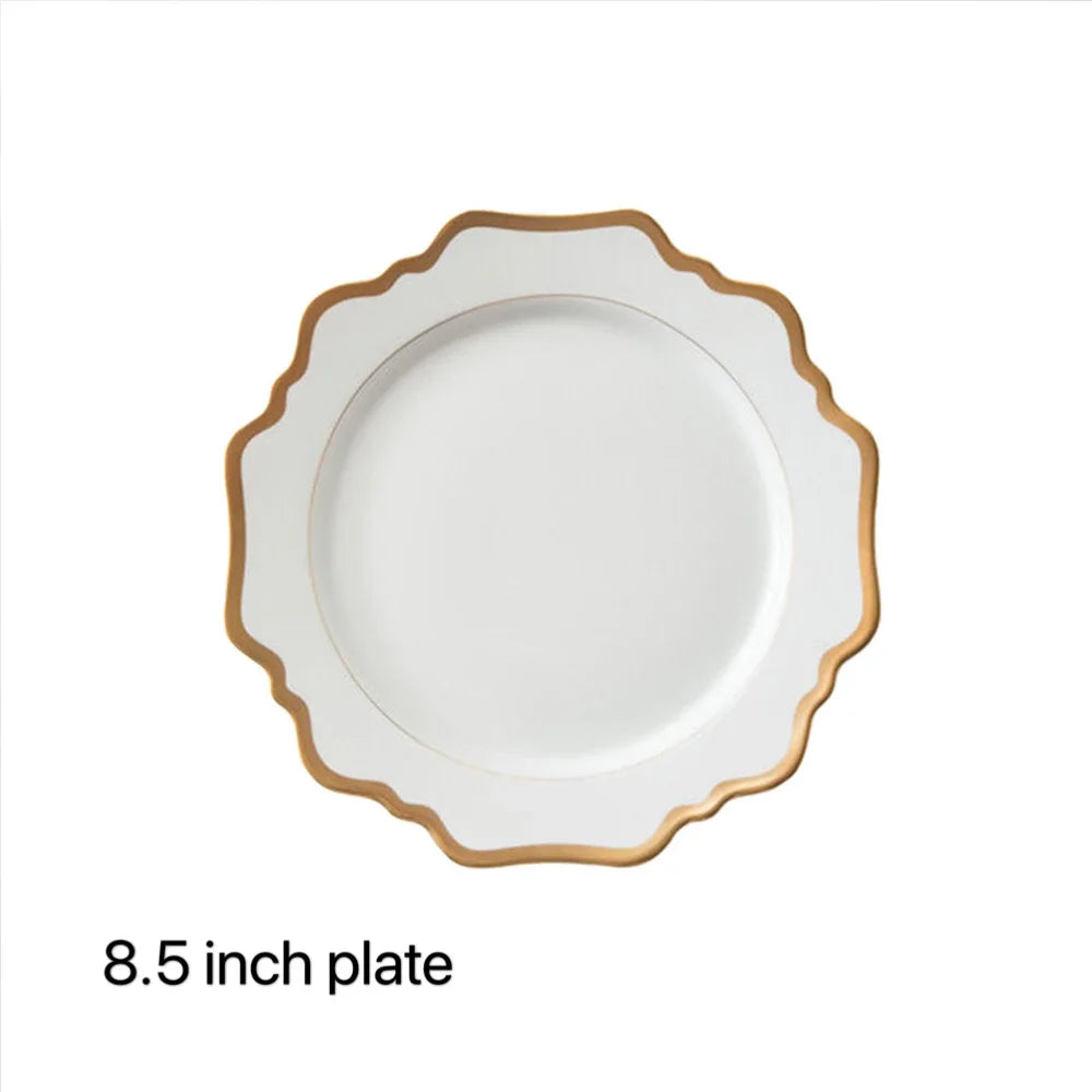 Multi Size Nordic Phnom Penh White Sun Flower Ceramic Plate Set Restaurant Wedding Household Bone China Western Steak Salad Dish