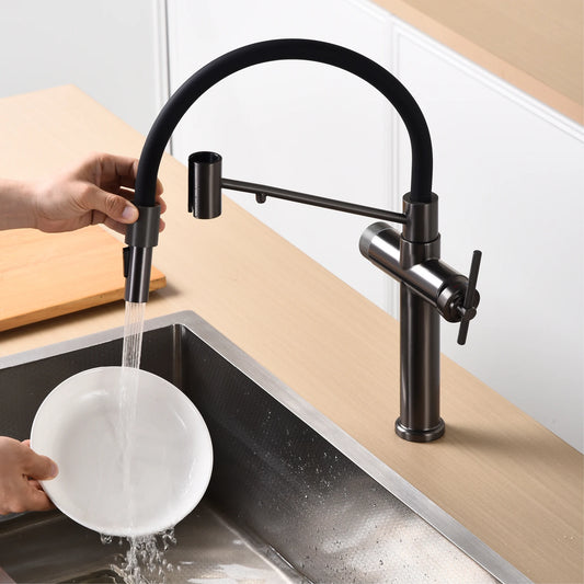 Modern chrome brass pull-out hot and cold water single hole kitchen faucet luxury 2 function drinking water mode sink faucet