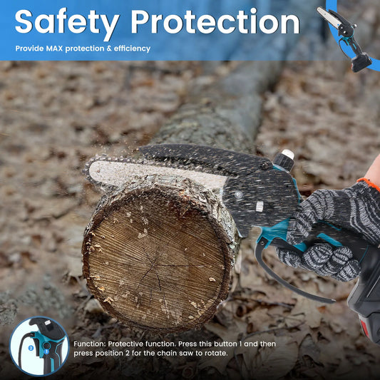 Podofo 6inch Electric Chain Saw Cordless Chainsaw Portable Tree Branch Logging Cutter Woodworking Garden Tool with 2 Batteries