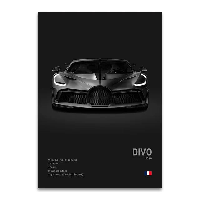 CHIRON EB110 Canvas Wall Art Print Poster DIVO Sports Car Decoration Painting Modern Home Decoration Painting Car Lover Gift
