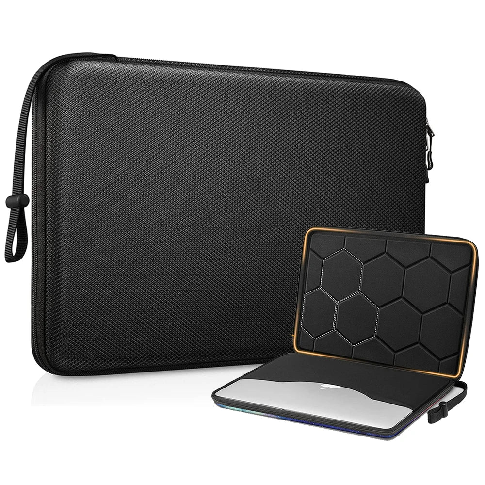13 14 15.6 inch Laptop Sleeve Bag Shockproof Computer Bag Waterproof EVA Protective Carrying Case Black with Straps.