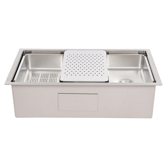Küchenspüle aus Edelstahl, 8,66 Zoll tief, Abtropfkorb, Innenbecken, Unterbau- oder Überbau-Design