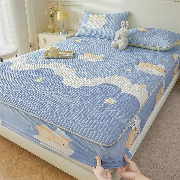 Cartoon Cute Pattern Cooling Fitted Sheet Single Natural latex fabric Soft cushion for Bedding Slow rebound Non-Slip Mattress