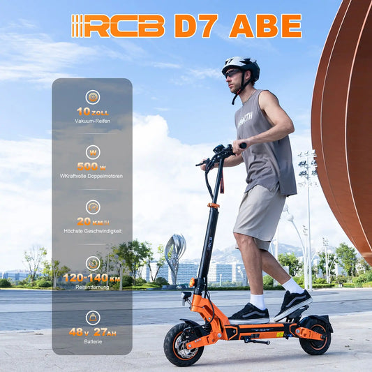 RCB Electric Scooter Adult, D7 ABE,100km Range, 20km/h, 148kg Load - 10" Vacuum Tire, Dual Disc Brake, Waterproof 3-Speed Modes.