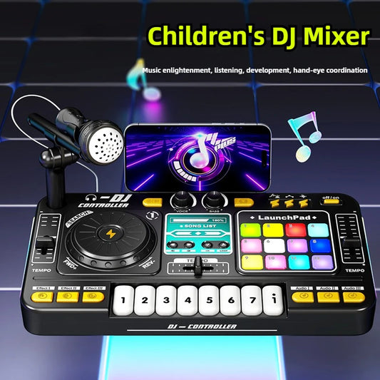 Multifunctional DJ Mixer Children Simulation DJ Controller Live Sound Card Music Player Whac A Mole Game Toys Kids Birthday Gift.