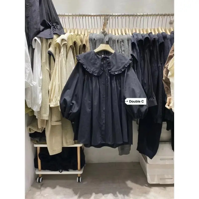 Shirts Women Spring New Plaid Peter Pan Collar Ruffles Loose All-match College Japanese Mujer Kawaii Swwet Tender Chemise Femme