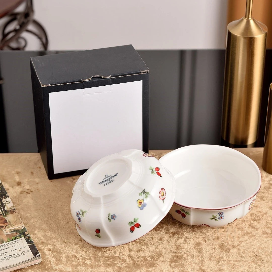 German Small Flower Ceramic Tableware European Pastoral Salad Bowl Plate Household Afternoon Tea Coffee Cup Saucer Teapot.