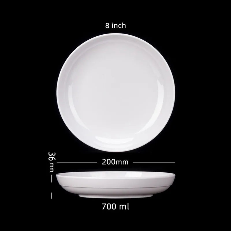 Deep Round Melamine Dinner Plates White Hotel Serving Tray Table Dishes Imitation Porcelain Dishes to Eat Kitchen Dining Sets.
