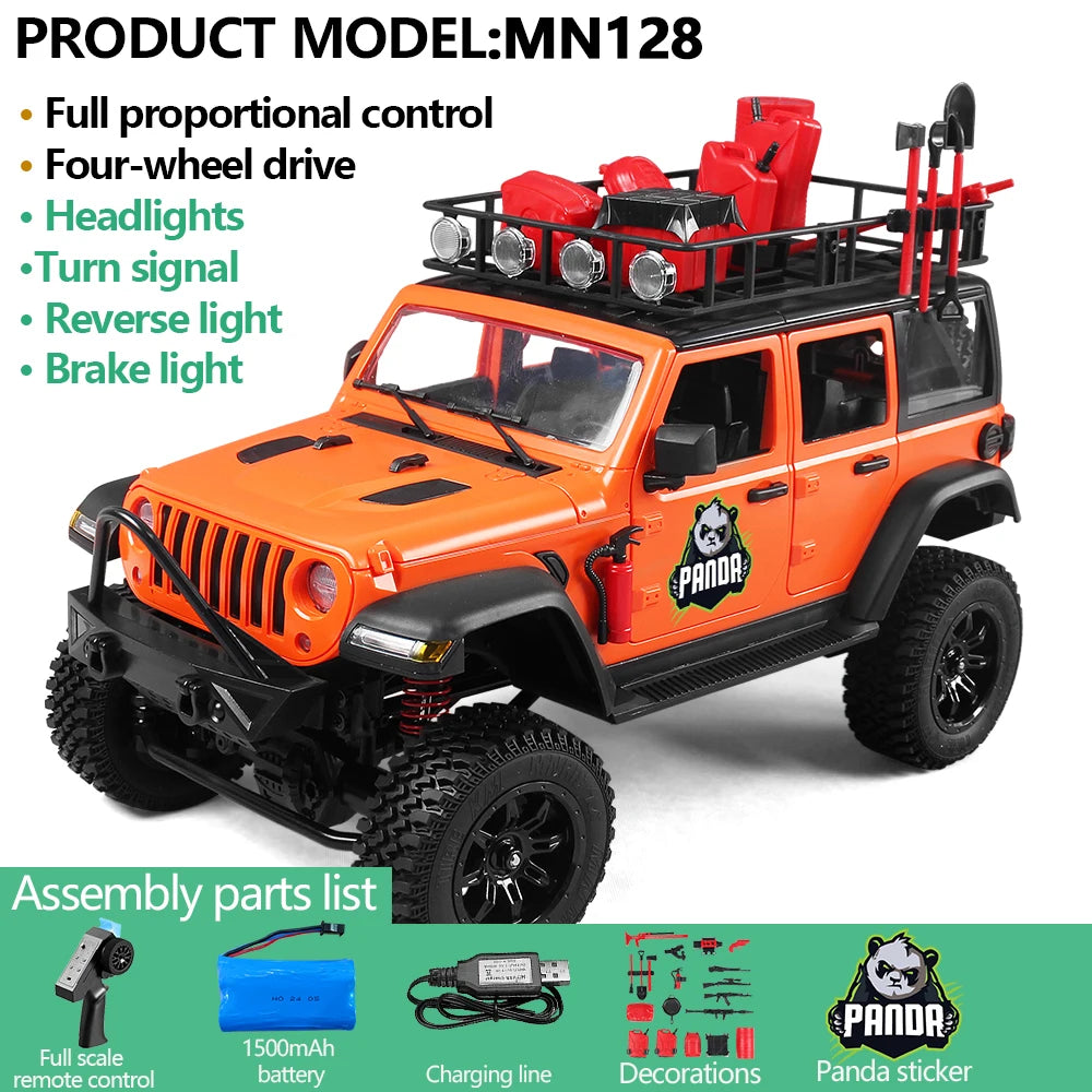 1/12 MN128 RC Car 4WD Jeep Model 2.4G Remote Control LED Light 4X4 Off Road 4WD Climbing RC Truck Electric Toy Car Gift for Boy