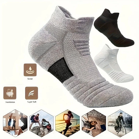 6/3/1 Pairs New Men Sports Running Fitness Flight Short Tube Socks Women's Towel Bottom Basketball Socks Solid Color Black Socks.