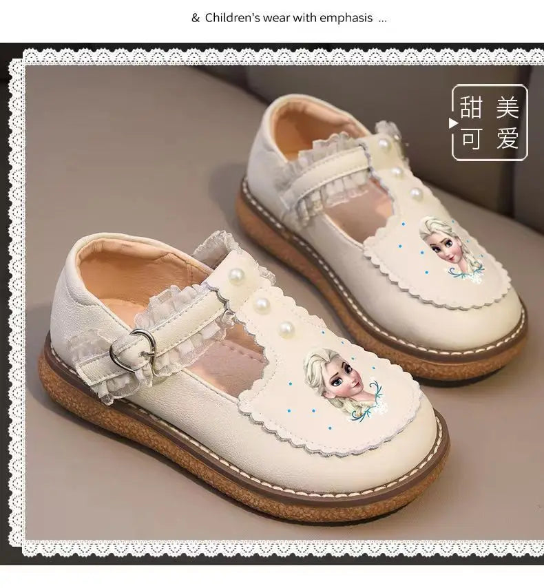 Disney Children's Girls' Leather Casual Shoes Spring Frozen Princess Girls' Soft Sole Non-slip Shoes Baby Shoes Lolita Girls.