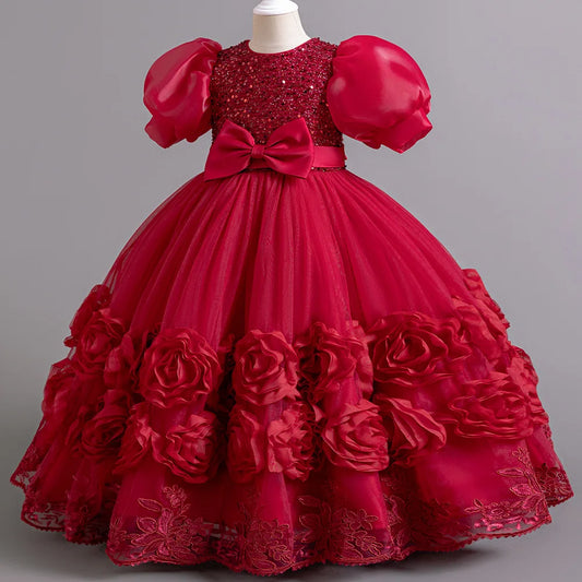 4-12 Jahre altes Blumenjungen-Hochzeitskleid, Abendkleid, Pailletten, langes Halloween-Mädchenkleid, Weihnachtsaufführung, Gastgeber-Redenen.