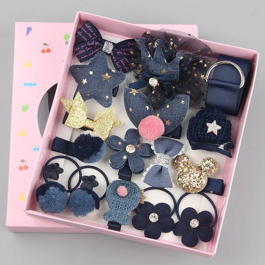 18 Pcs Hair Clip Set Cute Hair Accessories Girl Cartoon Hair Clip Headwear Bow Flower Animal Hairpin Hair Ring Box Not Included.