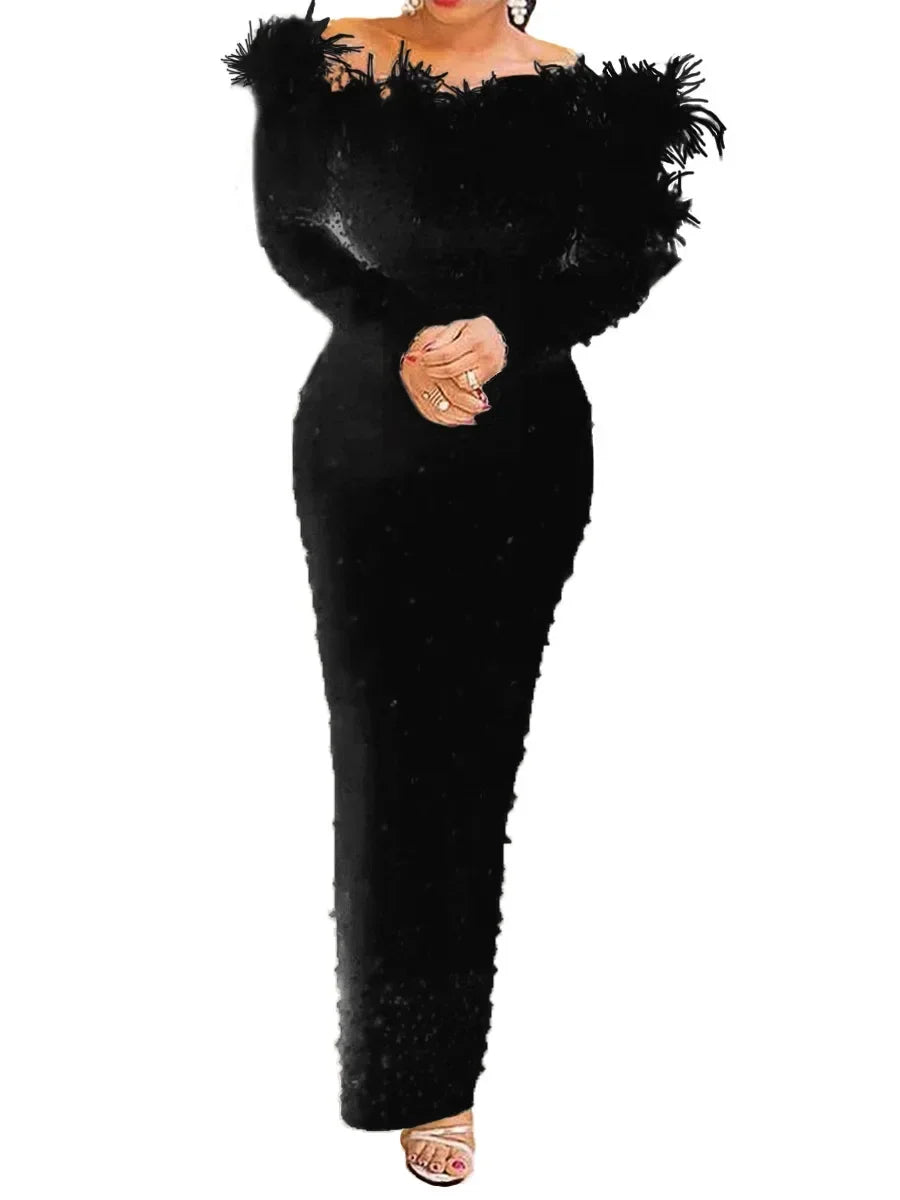 Perlen Scheide sexy Kleid Frauen sexy Slash Kragen Bodycon Midi-Kleid solide hohe Taille Trend schulter freie Scheide Party kleider.