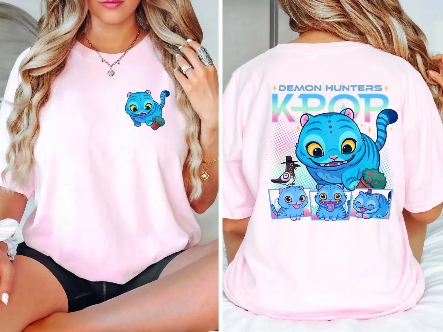 Unisex Kpop Demon Hunters T Shirt Tiger Bird and Vase Cotton Tops Funny Short Sleeve Crew Neck Tee Shirt Y2k Top Korean.