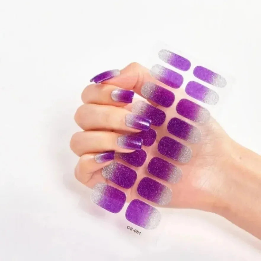 Glitter Gradient Full Cover Nail Art Stickers Fashion Silver Purple Nail Polish Strips DIY Waterproof Nail Foil Sticker Manicur
