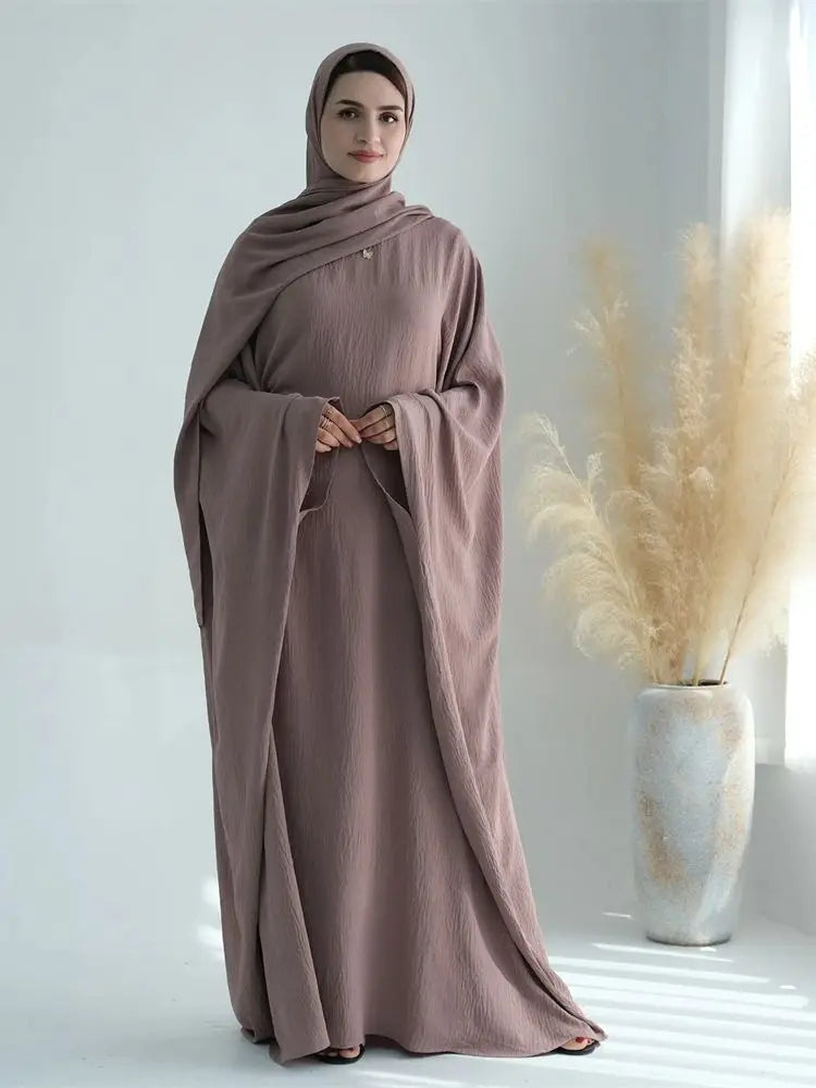 White Pink Black Brown Soft Crepe Khimar Batwing Abaya Damen 2 Piece Muslim Modest Hijab Dresses Set Kaftan Kebaya Robe Women