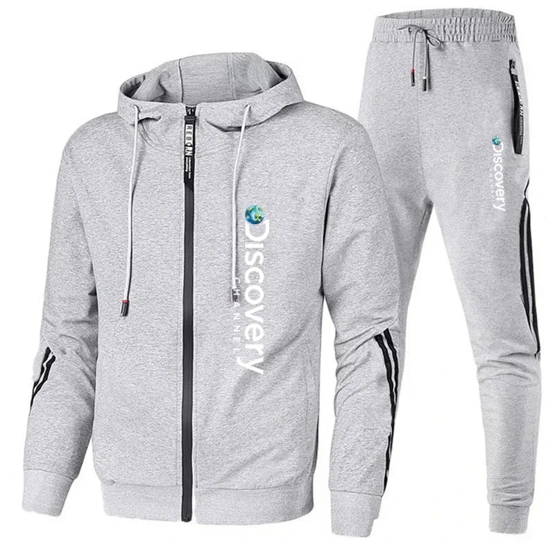 Spring and autumn new men's brand clothing gym sportswear 2 sets zipper jacket + leisure sports jogging pants 2 sets.