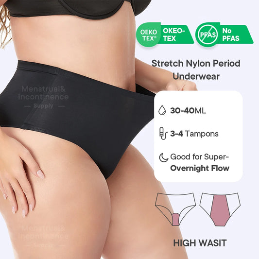 High Waist Period Panties for Women 4-Layer Leakproof Protection Heavy Absorption Menstrual Panties Breathable Reusable.