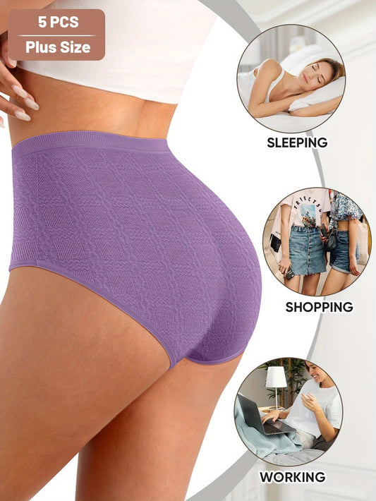 5-Pack Women's Mid-Rise Underwear - Plus Size Tummy Control & Butt Lifting Soft Breathable Cotton Panties, 5 Colors.