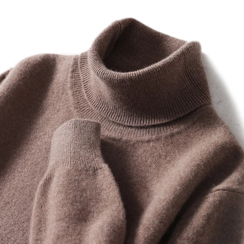 Men's Turtleneck 100% Pure Wool Sweater Men 2024 Autumn and Winter Large Size Loose Knitted Sweater Keep Warm Tops Men Jumper