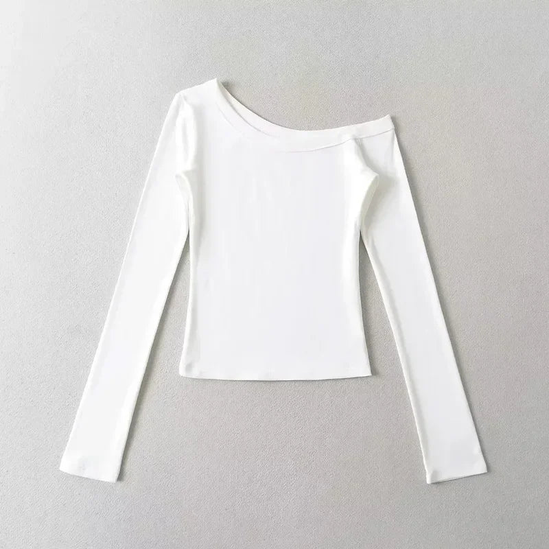 Women One Shoulder Long Sleeve Fitted Top