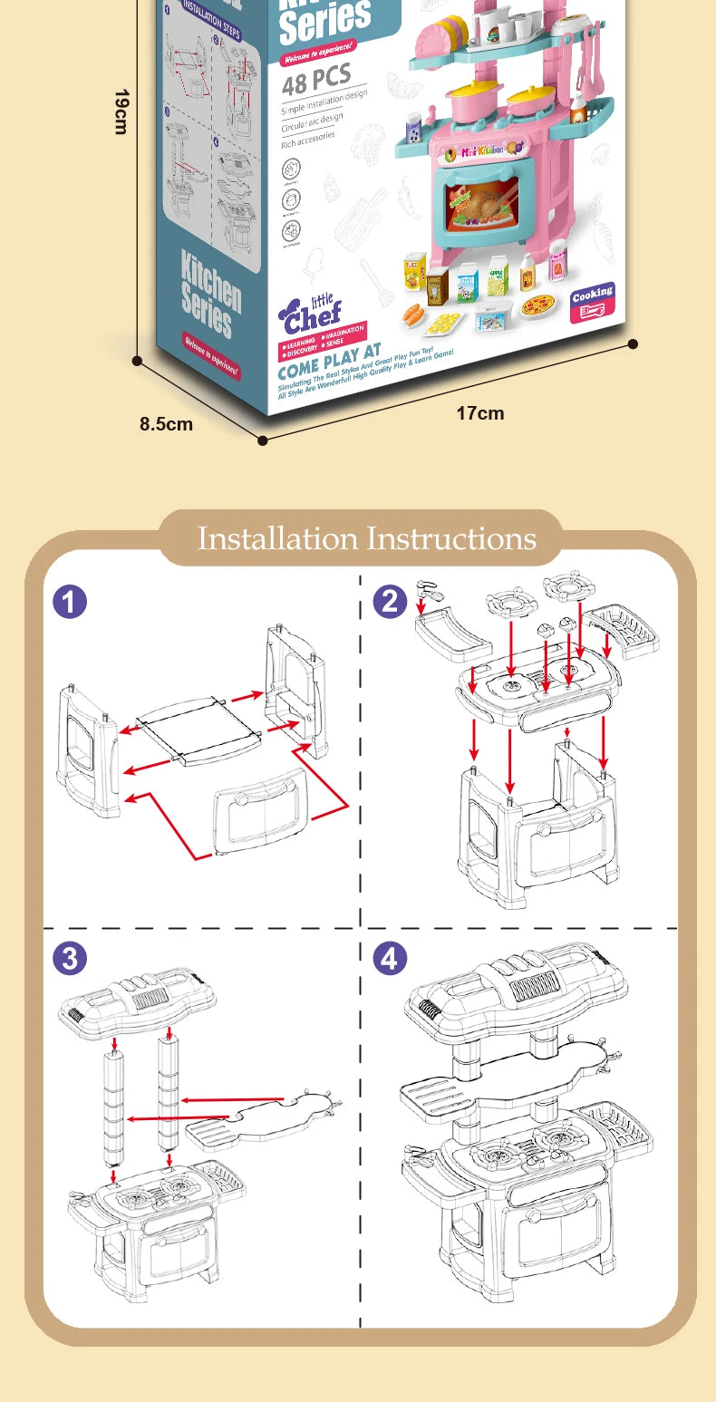 Kitchen Playset Toys, 2 Color Random Play Food Set Accessories Play Sink & Oven, Toddler Kitchen Mini Cutting for Boys and Girls.