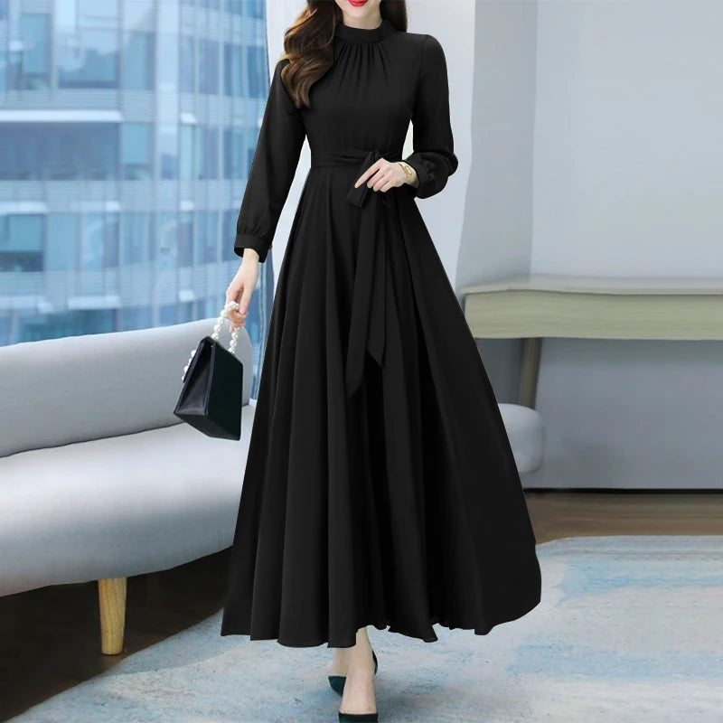 ZANZEA Women Long Sleeve A-line Sundress Spring Long Dress Autumn Solid Party Holiday Maxi Dresses Vestidos Femme Vintage Robe